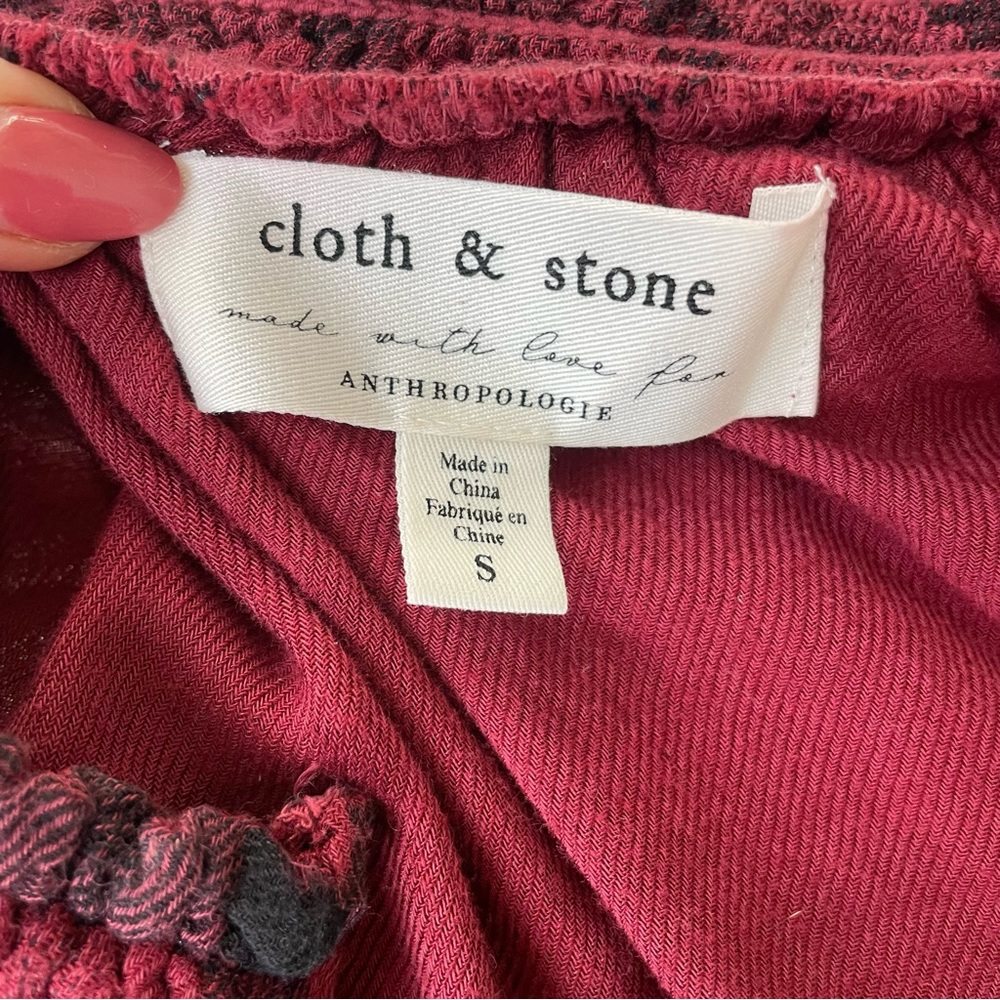 Anthropologie Cloth & Stone Plaid Red Black Top - Picture 7 of 8